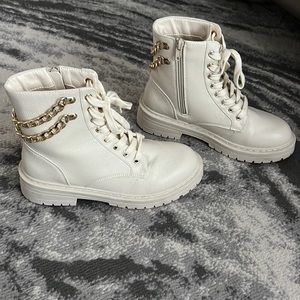 Sugar Cream combat boots with gold chains worn once size 7.5 excellent condition